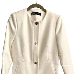 Zara White/Ivory Snap front Classic Coat NEW Sz M